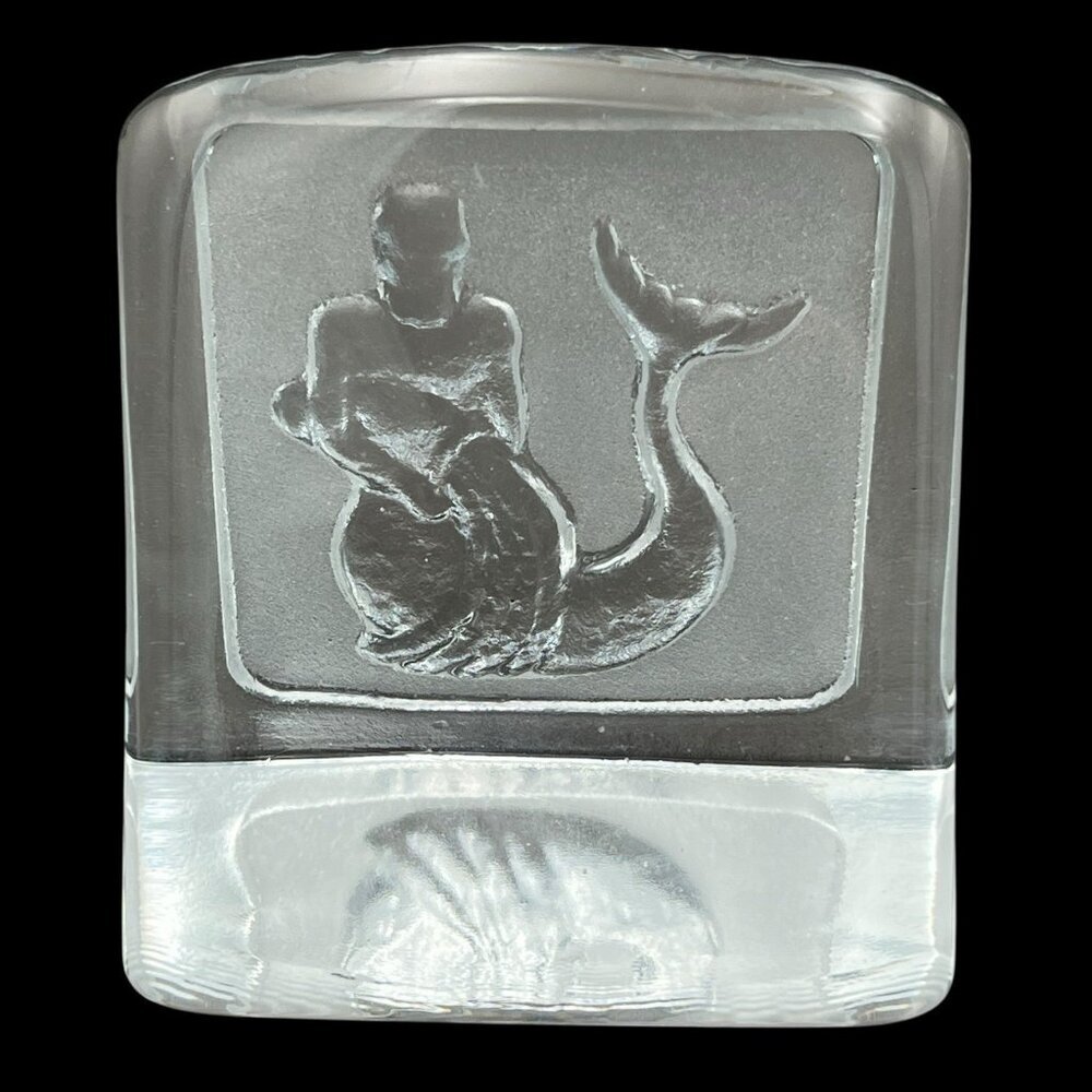 Aquarius Zodiac Water Bearer Glass Paperweight Merman Nybro Paul Isling Sweden